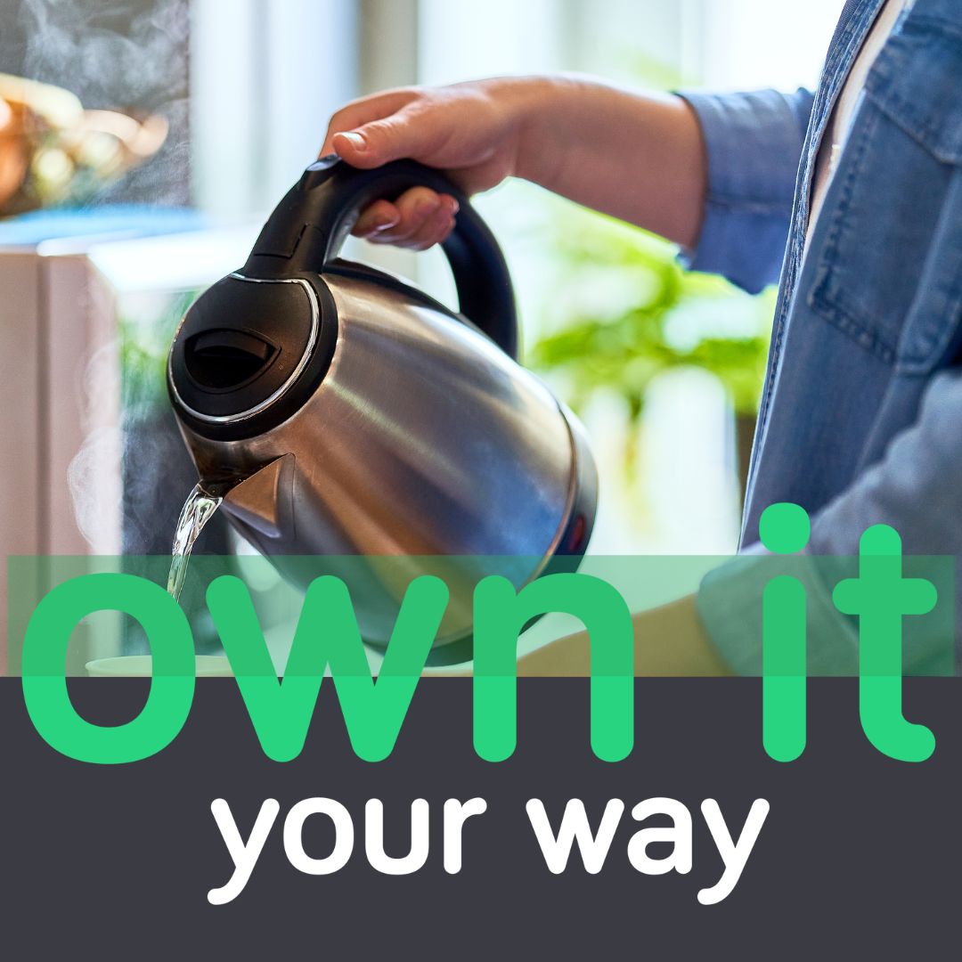 a homeowner in a denim shirt pouring a boiled kettle. a caption over the image reads 